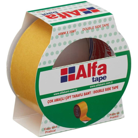 Alfa Çift Taraflı Bant 45x20 mt  Güçlü Yapışkan, Endüstriyel Kalite