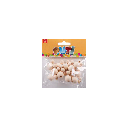 Puti Naturel Yuvarlak Boncuk Karışık 14203  8 mm, 10 mm ve 16 mm Ahşap Boncuk Seti